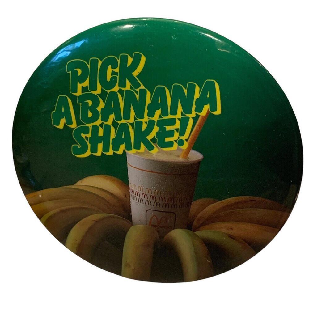 Vintage McDonalds Banana Shake Round Button Pin Collectors 3.5” Diameter​​